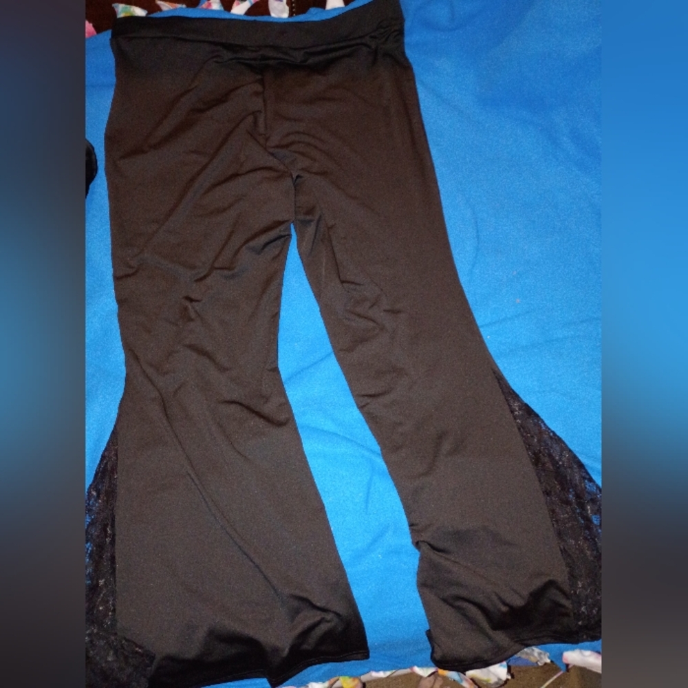 Black Wide-Leg Pants with Lace Detail